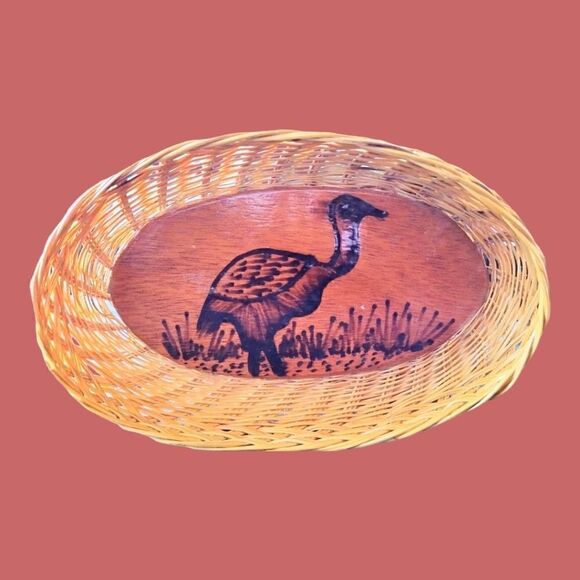 BASKET HAND PAINTED "DOSSA AKAKEO BAMBERT ABDJAN" Crane Type Bird - Picture 2 of 6